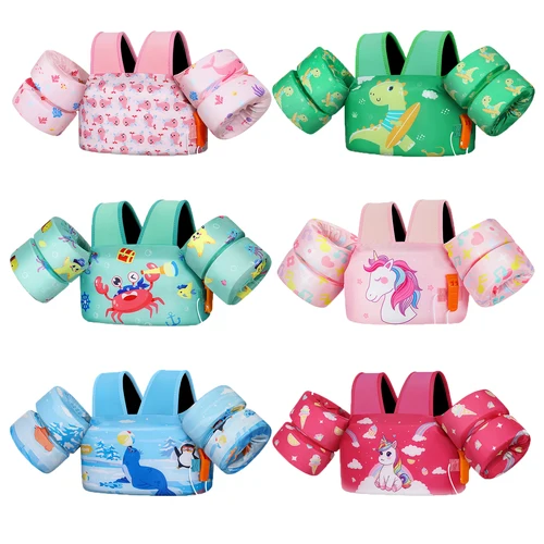 MoKo Chaleco de natación para niños pequeños flotadores de brazo de natación 30-60 libras niños y niñas alas de agua de natación de dibujos animados chalecos flotadores de piscina mangas