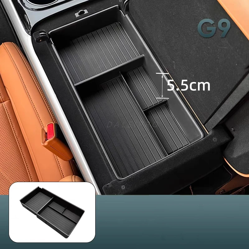 Car Armrest Storage Box Center Console Organizer Container Coin Tray Glasses Storage Box ABS Rubber Pad Accessories For Xpeng G9