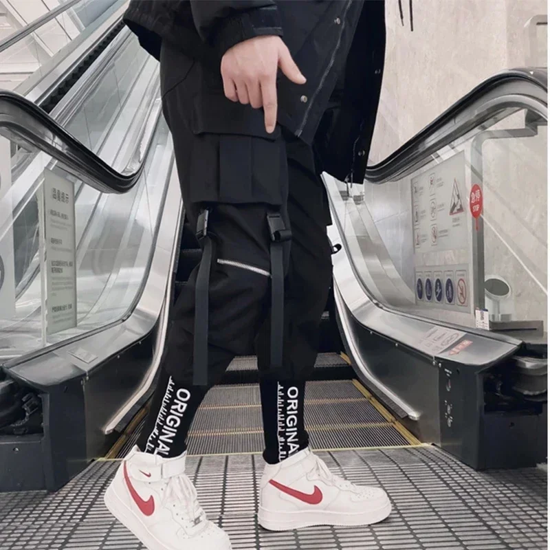 Joggers Cargobroek voor heren Casual hiphop Hit Color Pocket Mannelijke broek Joggingbroek Streetwear Linten Techwear-broek