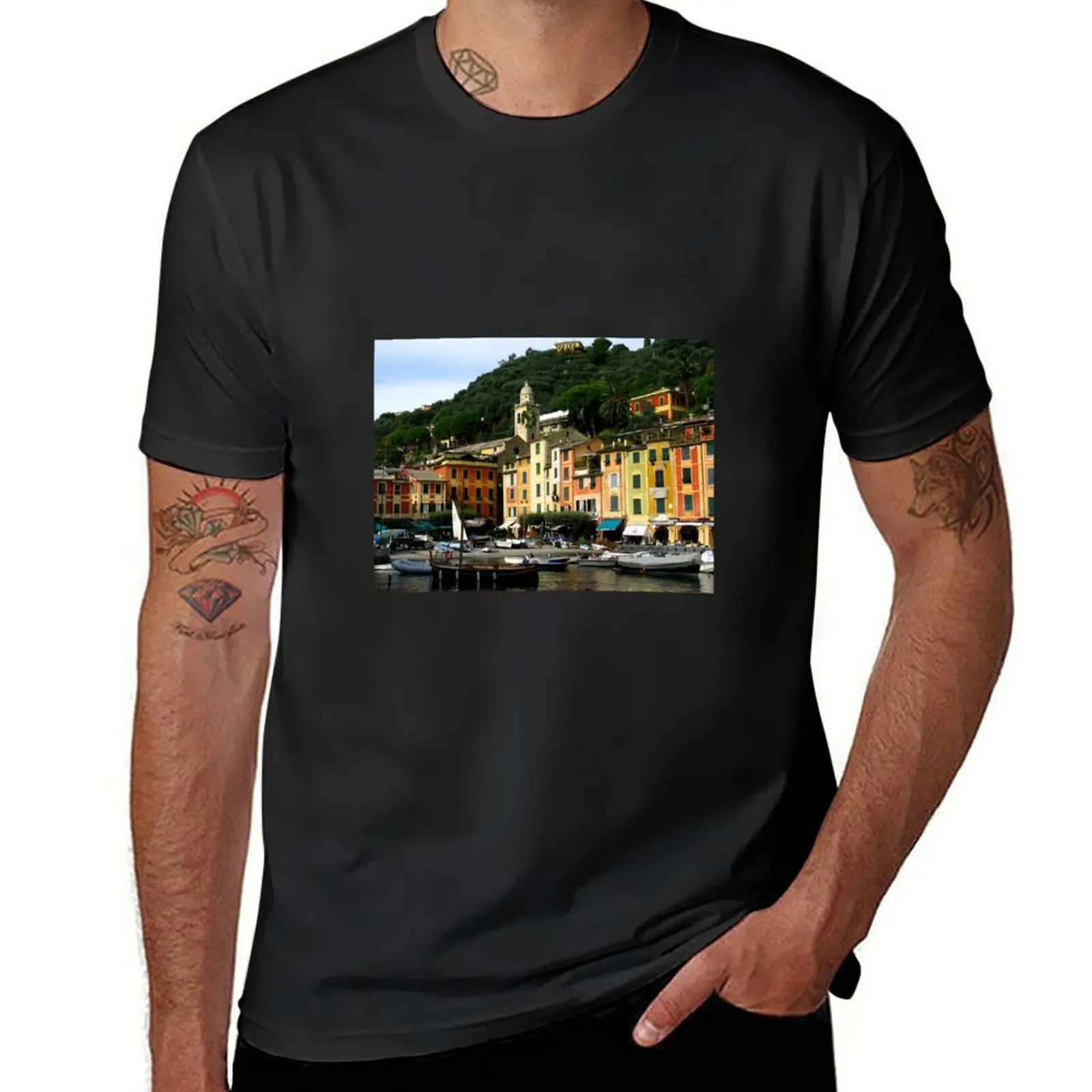 

Colourful Portofino - Italy. T-Shirt customs design your own kawaii clothes plus sizes T-shirts for men cotton