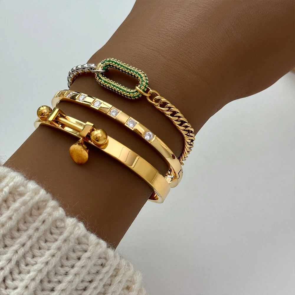 New ins Stainless Steel Two Tone Splicing Chain Zircon Bracelet For Women Vintage Micro Inlaid Zircon Bracelets Fashion Jewelry