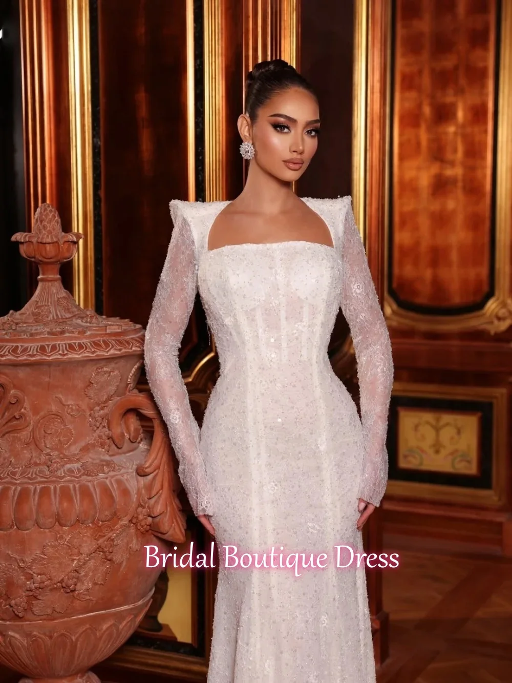 

Сказочное кружевное свадебное платье с бисером и бантом, со съемными рукавами, длинное, фасона «русалка», на заказ, без бретелек, для невесты