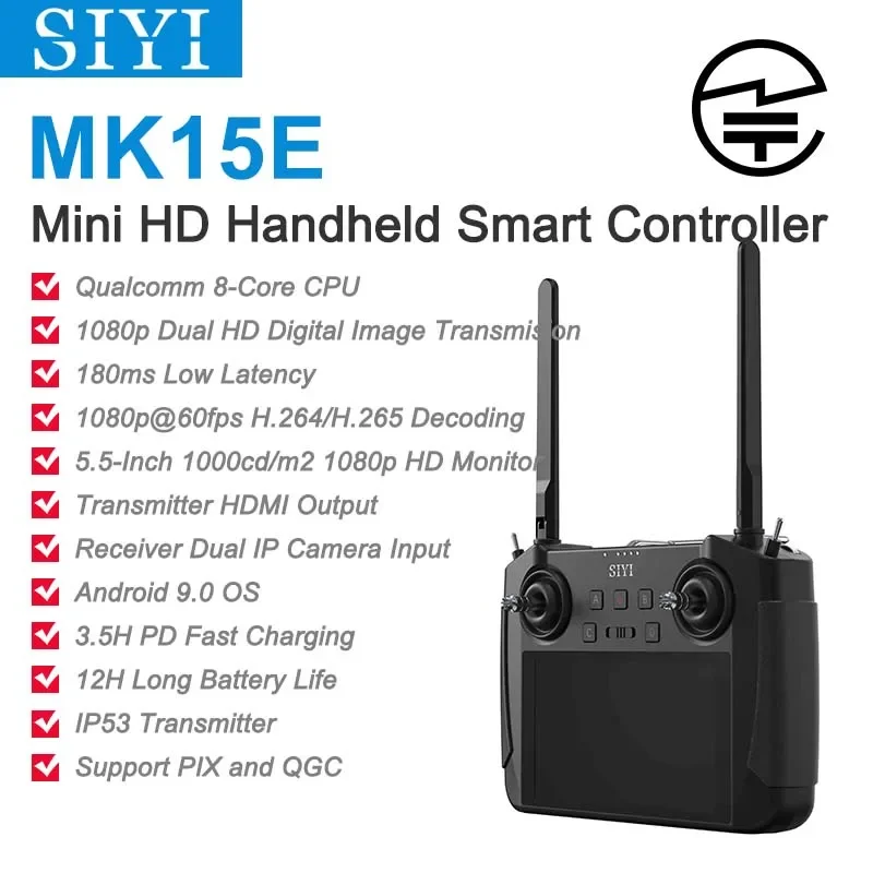 

Портативная радиосистема SIYI MK15E Mini HD, передатчик с дистанционным управлением, 4,3-дюймовый монитор 5,5 p 60fps 1080 мс FPV, сертифицировано японским микрофоном