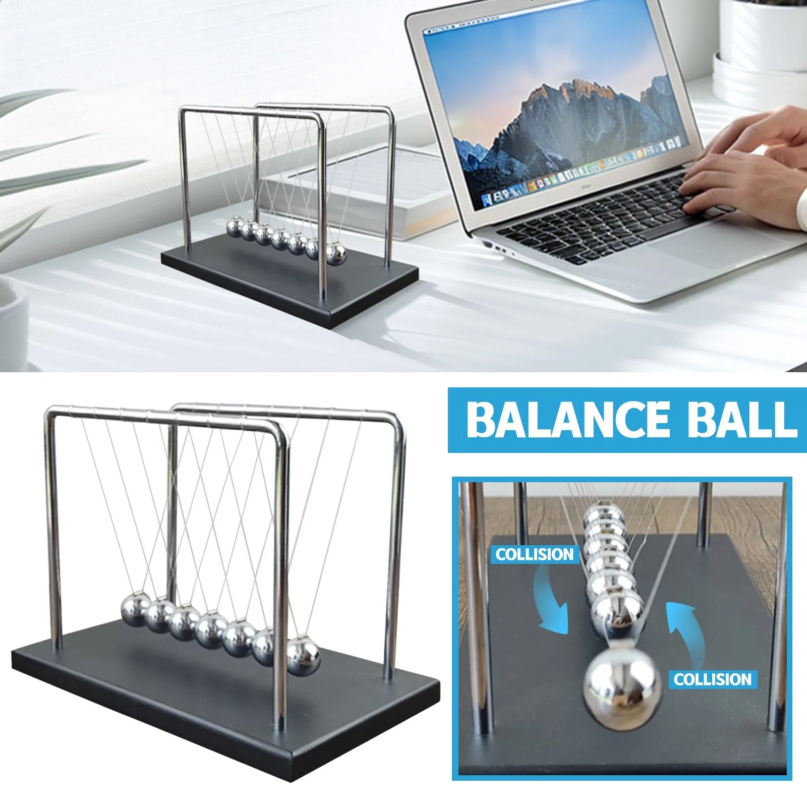 7 Balls Mechanic Curve Newton Pendulum Ball Metal Newton's Cradle Kids Enlightenment Gifts Stress Relief Desk Ornaments Decor view 3