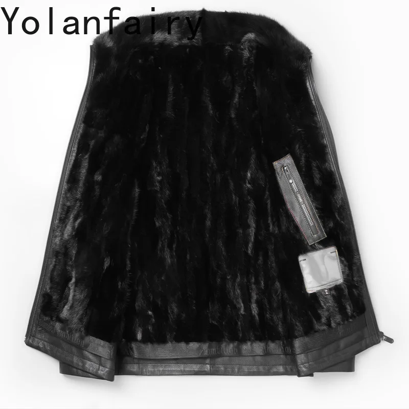 YOLANFAIRY High-end Real Fur Coat Man Winter Warm Mink Fur Liner Genuine Goatskin Leather Jacket Men Clothing chaqueta hombre