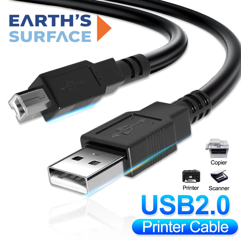 Cabo USB 2.0 para Impressora Tipo A Macho para B Macho, Cabo de Sincronização de Dados para Impressoras HP, Canon, Macbook, Epson, ZJiang