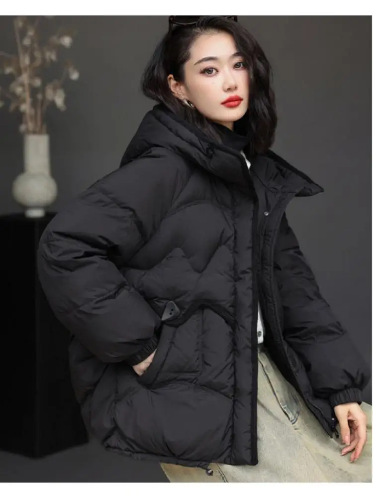 Winter New Women's  Down Jacket Fashion Warm Windproof Slim White Duck Down Hooded Mature Women's Jacket