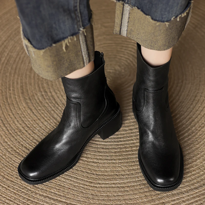 Autumn Winter Ankle Boots Shoes Black Brown High Heels Genuine Leather Elegant Fashion High Quality Good Women  Ankle Boots Y47