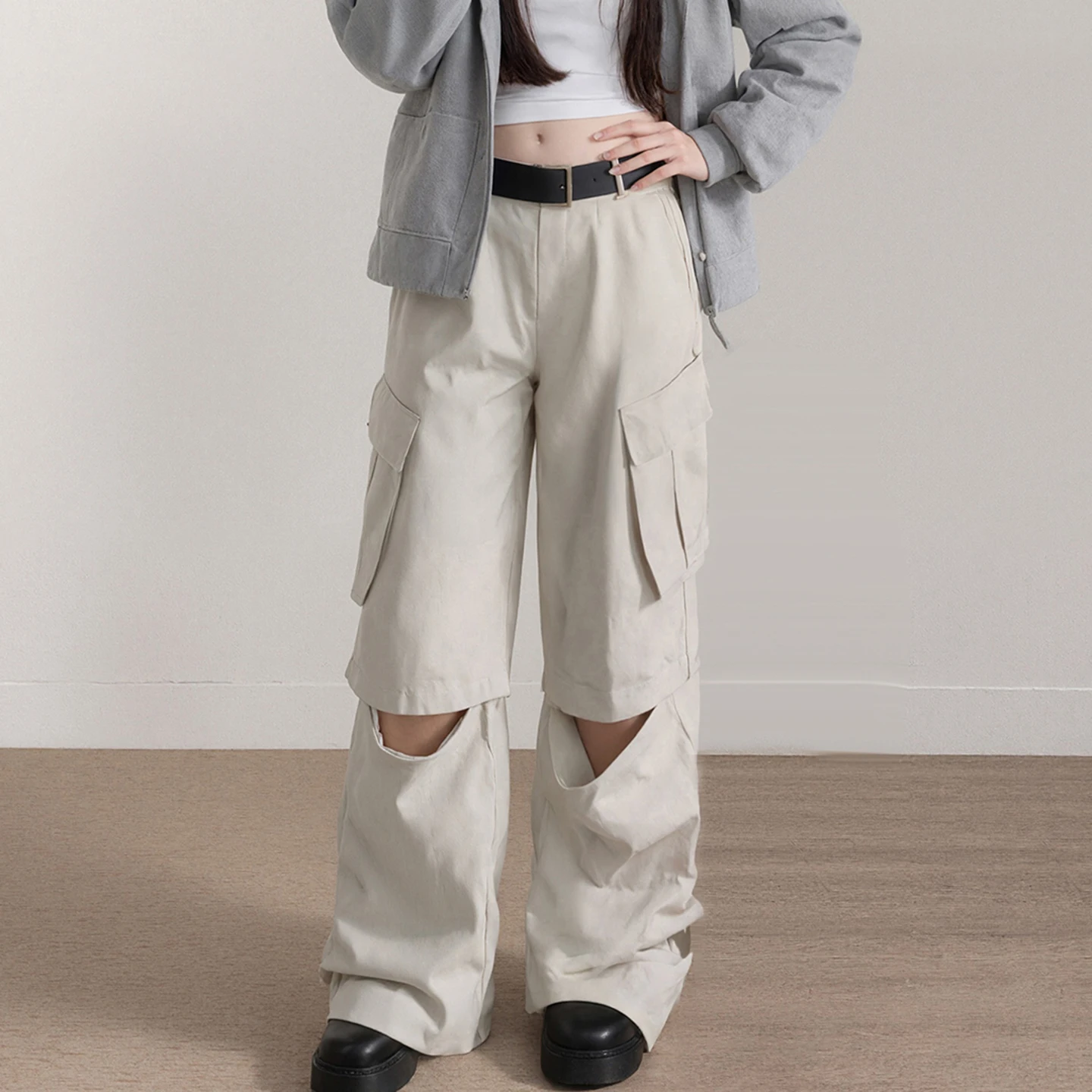 

Брюки прямого кроя SUCHCUTE Y2K с отстегивающимися штанинами, уличный стиль, весна-лето, однотонные, повседневные, Harajuku