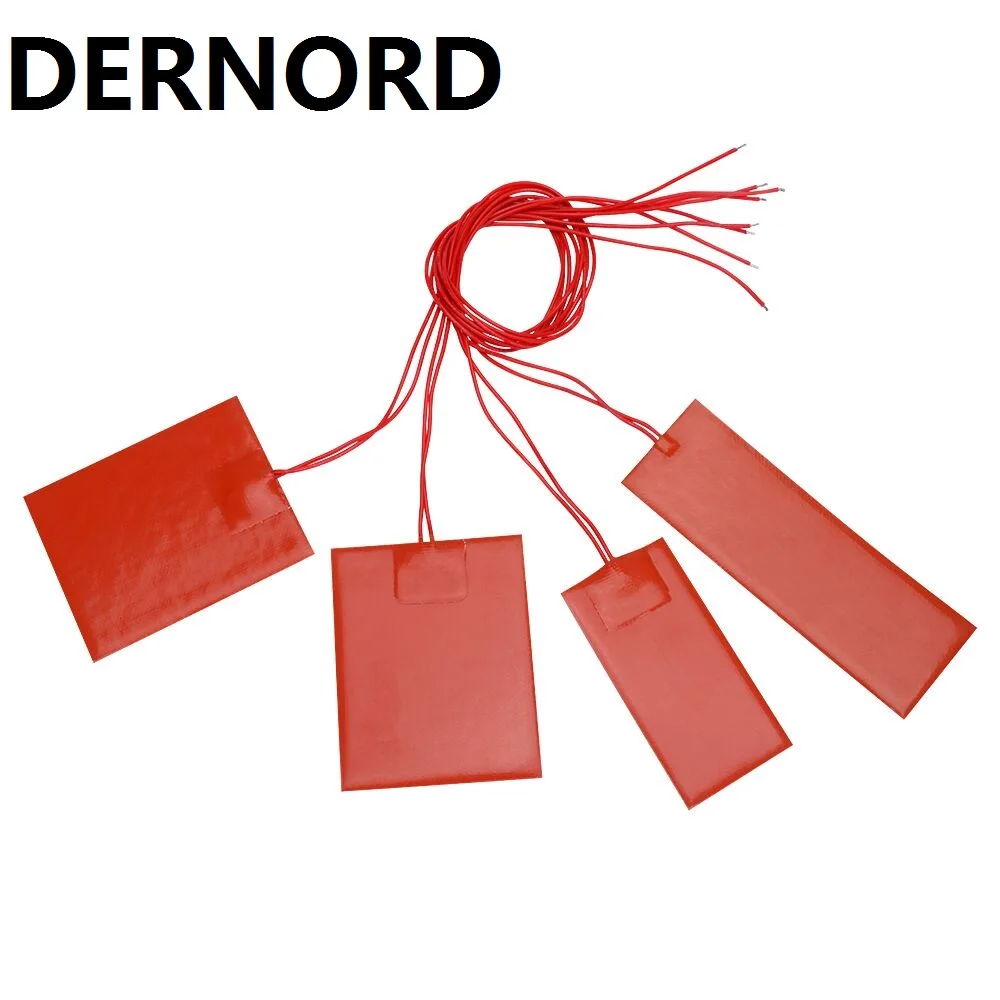 แผ่นทำความร้อนซิลิโคน DERNORD 12V แผ่นทำความร้อนไฟฟ้า แผ่นยางทำความร้อน แผ่นทำความร้อนแบบยืดหยุ่น กันน้ำ สำหรับเครื่องพิมพ์ 3 มิติ