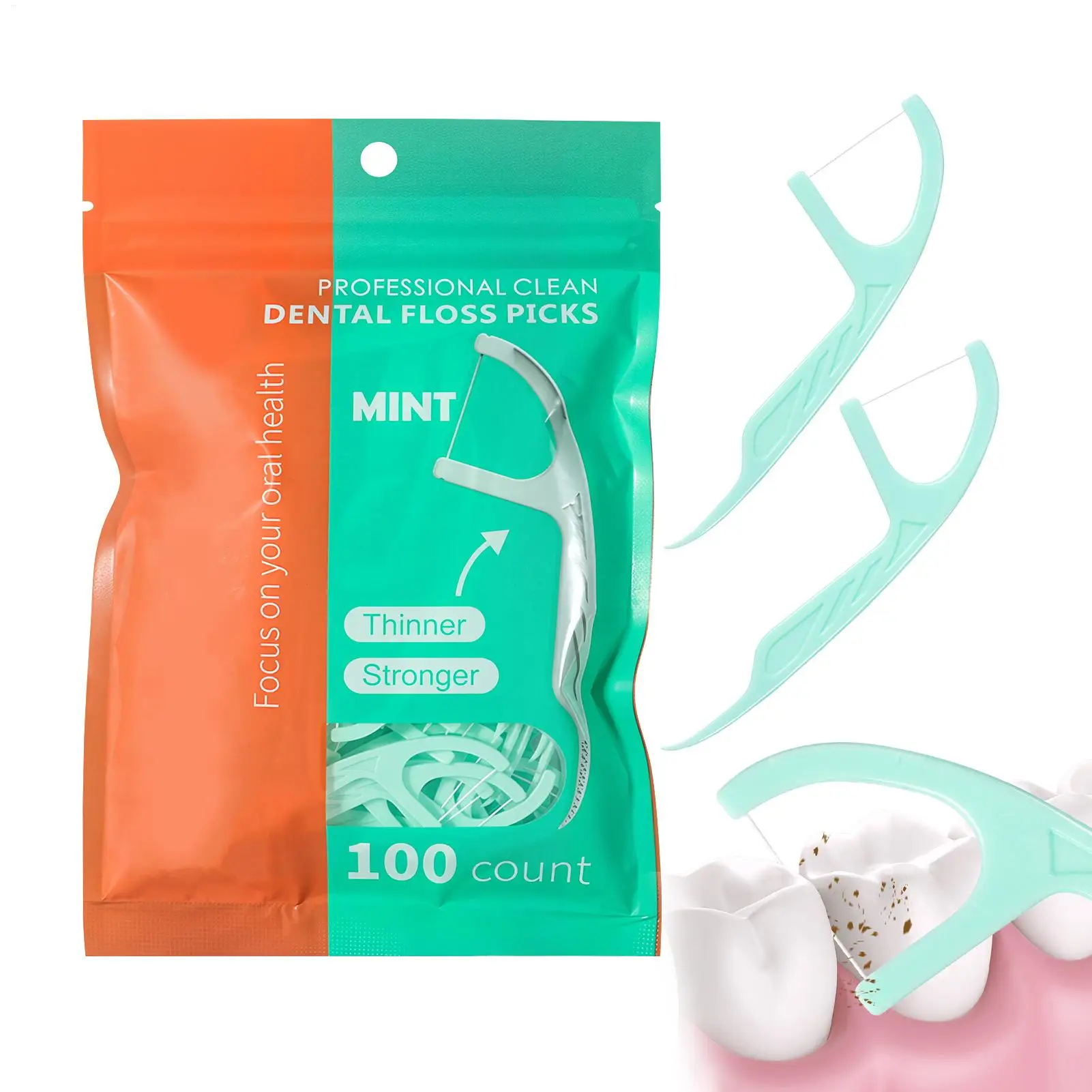 Dental Floss Pick 100 Pcs Disposable Interdental Cleaning Stick High-Tension Teeth Cleaner Teeth Care Tool For Men Women Family