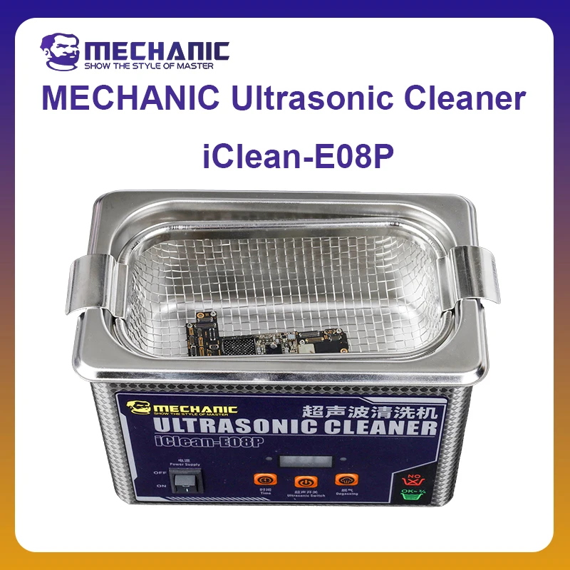 MECHAINIC OFFICIAL Ultrasonic Cleaner iClean-E08P Cleans Without Damaging, Suitable For Cleaning Mobile Phone Repair Tools.