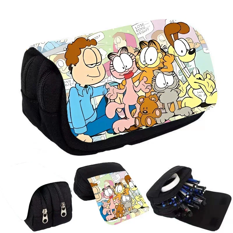 Garfields Pencil Case Odie Pen Bag Double Layer High-capacity Zipper Stationery Box Storage Bag Students Pencil Case Kids Gifts