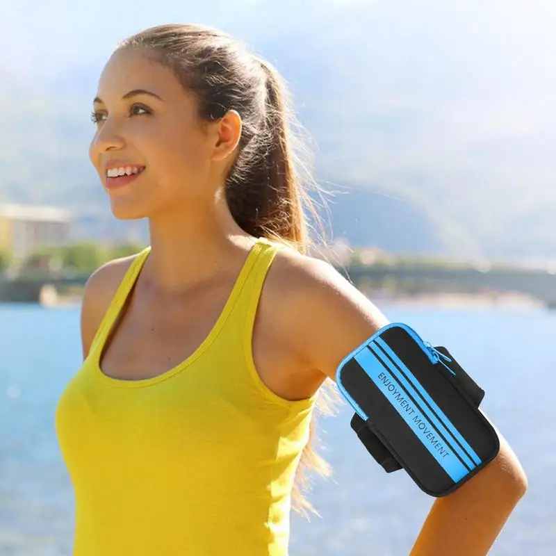 Bandas de brazo para correr para teléfono móvil, bolsas para correr, brazalete resistente al agua, manga, correa ajustable, bolsillo con cremallera