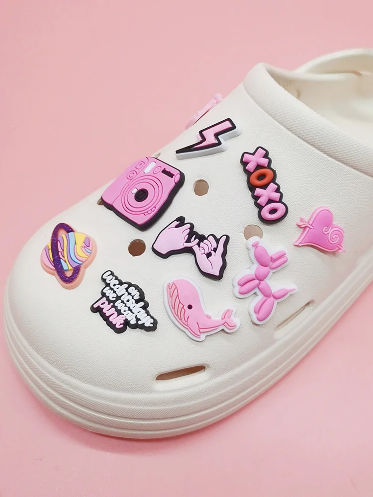 Cute Pink Series Cartoon Shoe Sharms Diy Clog Shoes Decorations PVC Buckle Decor Funny Shoes Accessories Adult Kids Party Gift