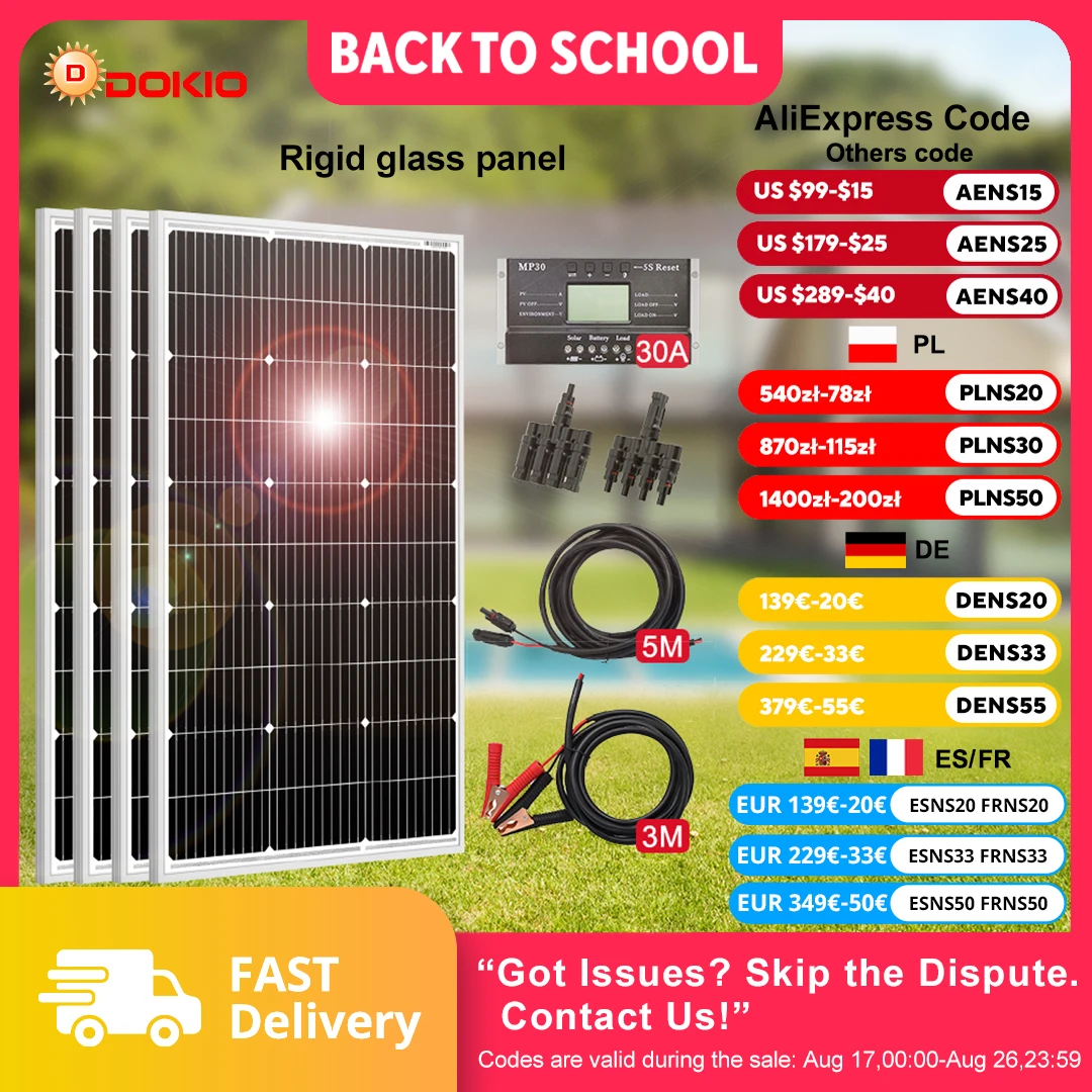 DOKIO 18V 400W starres Solarpanel China 18V monokristallines Silizium wasserdichtes Solarpanel zum Aufladen 12V # DSP-100M Camping/Zuhause/Wohnmobil