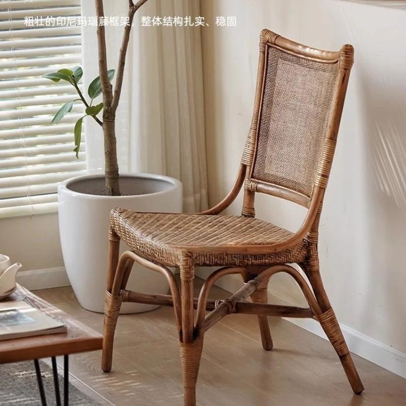 Nordic retro single rattan high back chair, household dining table and dining chair, modern simple small apartment light luxury