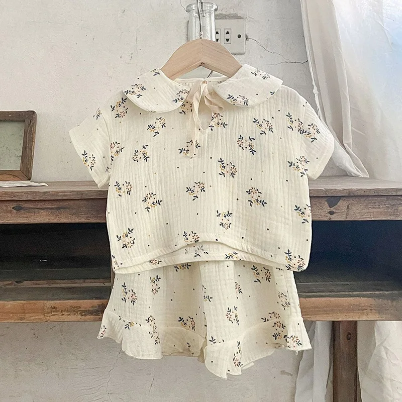 

2024 New Summer Newborn Baby Girls Clothing Set Short Sleeved Cotton Printed T-shirt+Shorts Toddler Baby Girl Clothes Suit