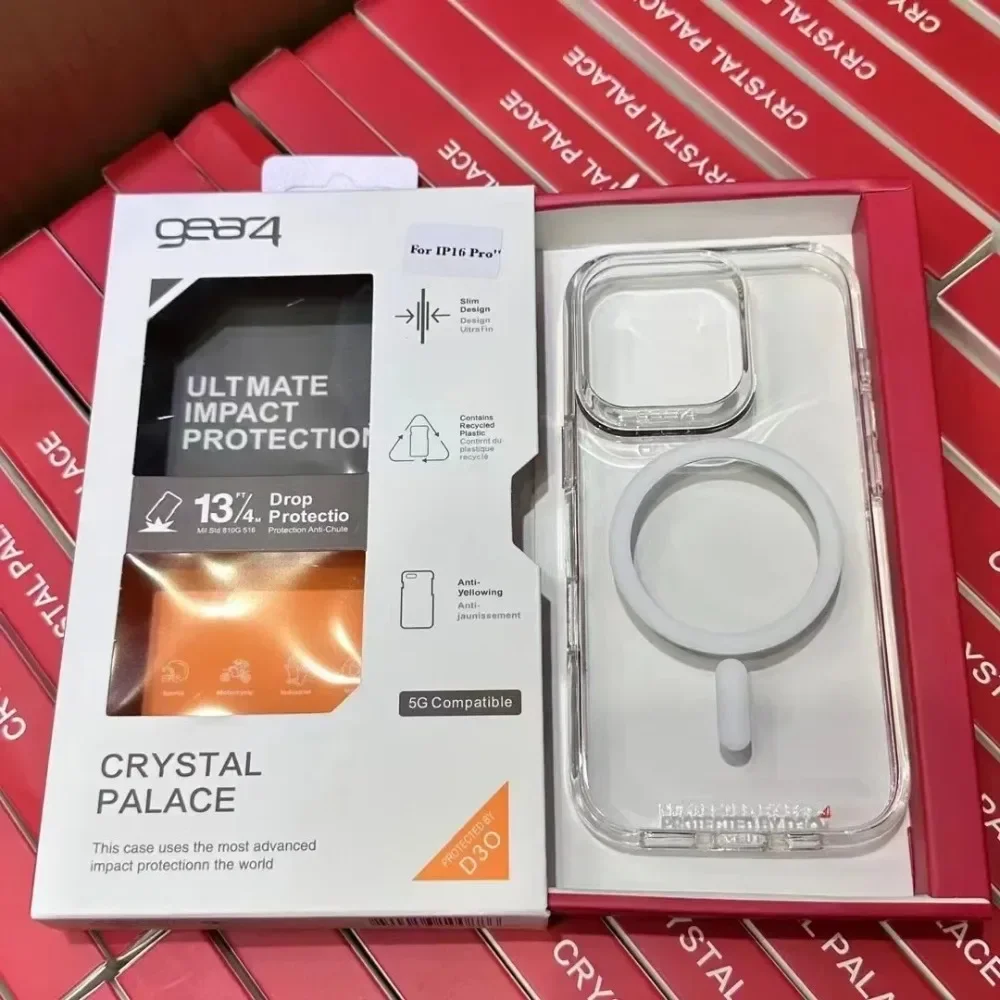 Custodia originale Gear4 in cristallo trasparente Magsafe per IPhone16 15 14 Plus 13 12 Pro Max Ricarica wireless Anti-goccia Proteggi copertura robusta