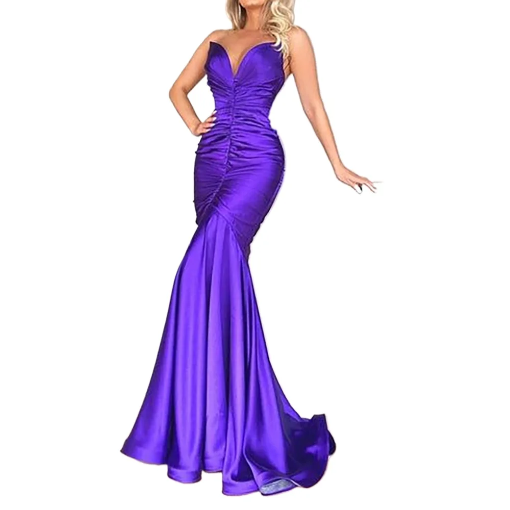 

Purple Exquisite Sweetheart Sleeveless Mermaid Women Dinner Party Gowns Solid Color Long Prom Dresses