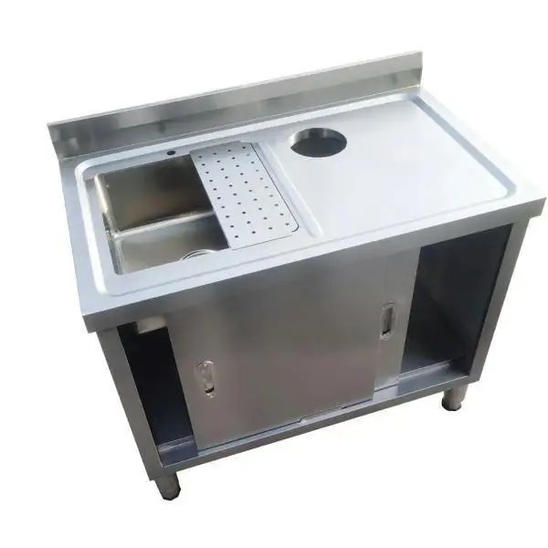 Lavello integrato banco da lavoro commerciale integrato con piscina con buco della spazzatura macellaio di pesce in acciaio inossidabile