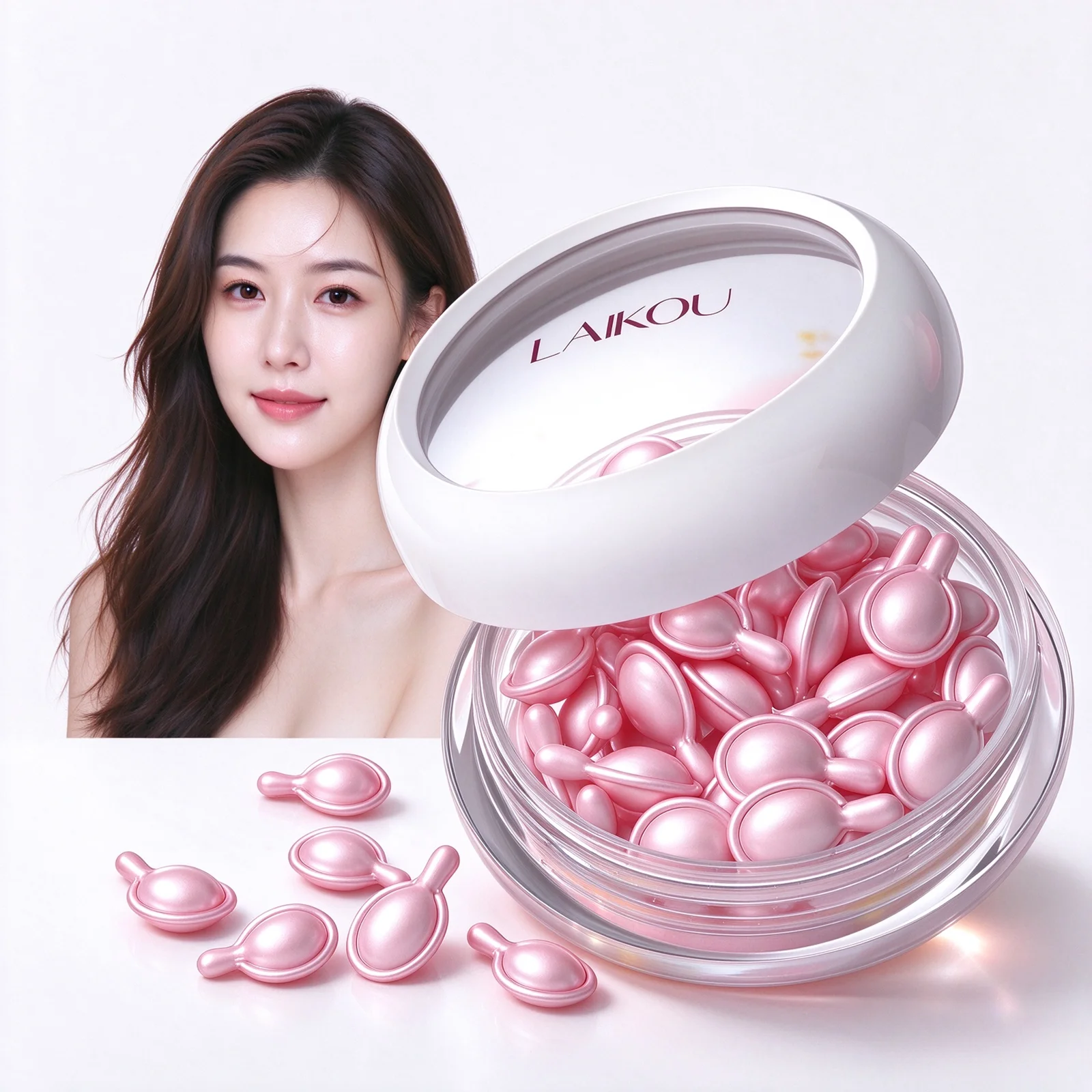 LAIKOU Japan Sakura Serum Capsules Facial Essential Oil Moisturizing Brightening Anti Wrinkle Firming Skin Care 30pcs*0.5ml