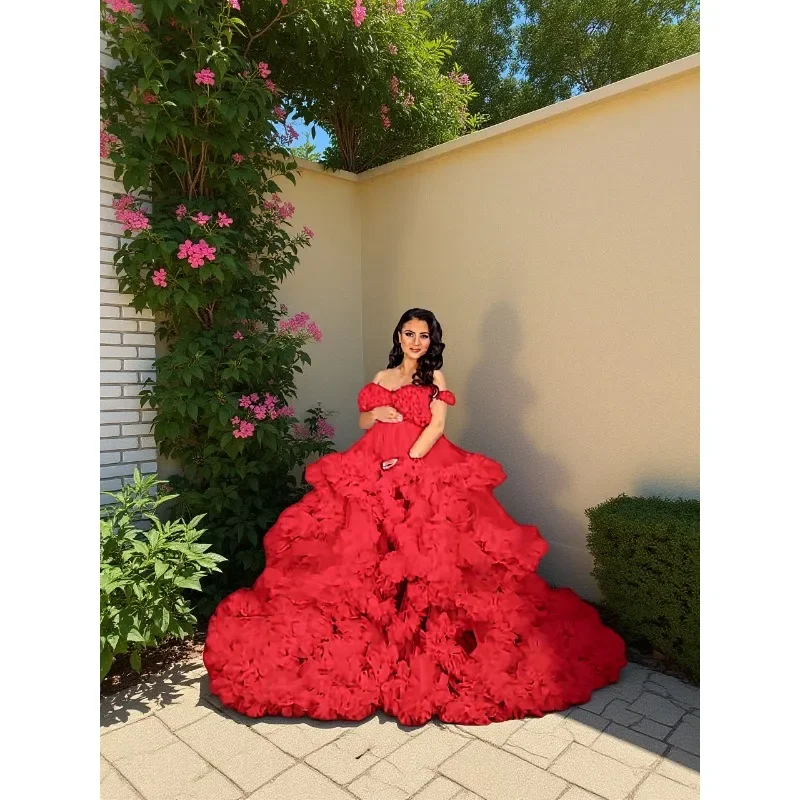 Vestido de sesión de fotos de maternidad con abertura frontal, Vestido de tul con volantes para Baby Shower, Vestido de maternidad con cintura ajustable para fotografía de embarazo