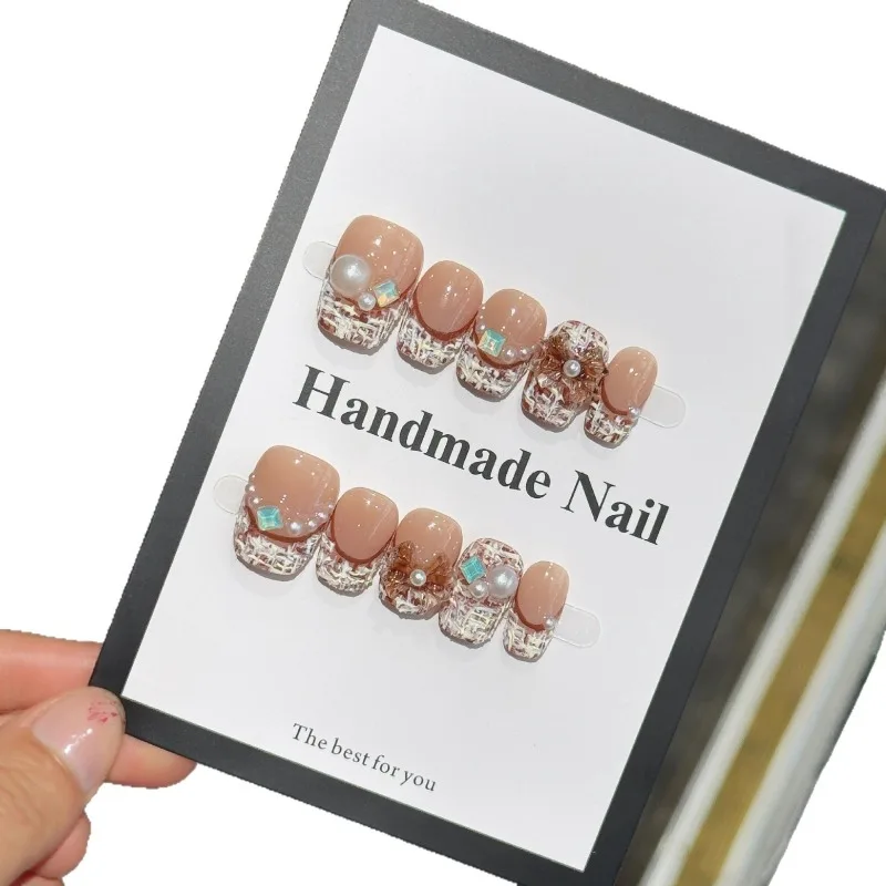 10pcs Handmade Nails - Fall/Winter New Arrivals Classic 3D Melange Wool Fabric Press-On Nail Perfect Gifts for Women and Friends