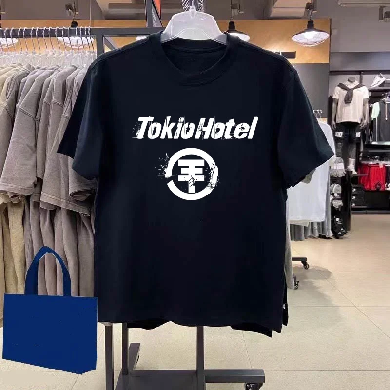 24ss Rock Band Tokio Hotel Kaulitz Pattern Printed Men's Fashion Punk Short Sleeve Casual Hip Hop Street Wear Plus Size T-shirt