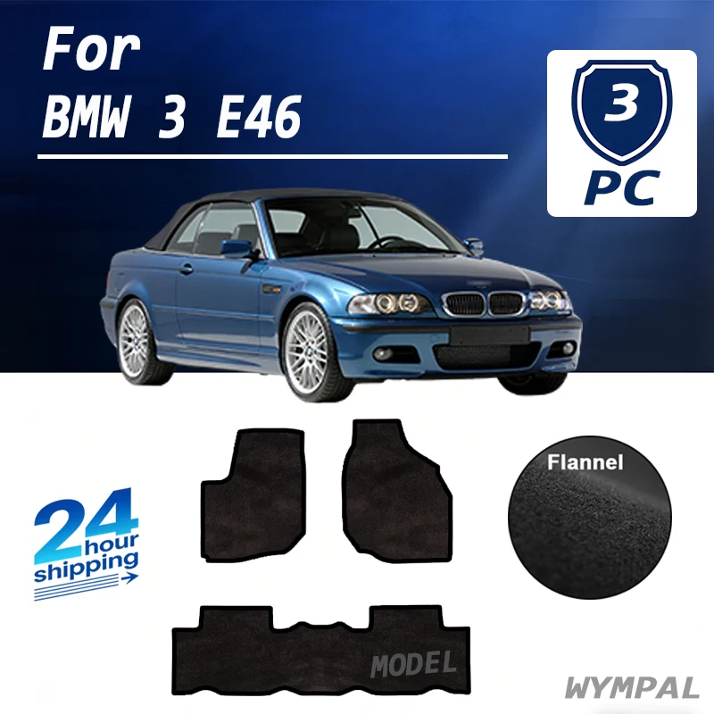 Flannel Velour front rugs for BMW 3 E46 convertible (2000 2001 2002 2003 2004 2005 2006 2007) -Black