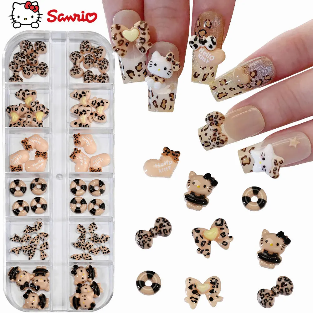 12 グリッドチョコレートヒョウ柄ハローキティネイルチャーム樹脂秋冬シリーズかわいい漫画ネイルデコレーションマニキュア DIY