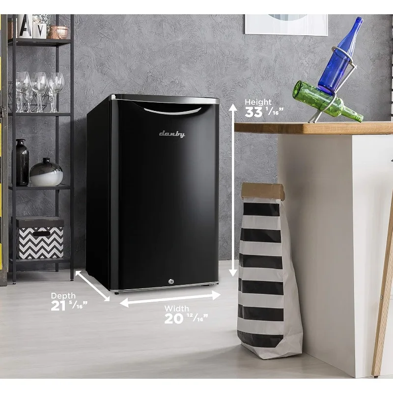 4.4 Cu.Ft. Mini Fridge, Compact Refrigerator for Bedroom, Living Room, Bar, Dorm, Kitchen, Office, with Door Lock, Black