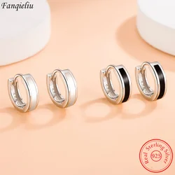 High Quality New Women's Fashion 925 Sterling Silver White Black Circle Hoop Earrings FQL21511