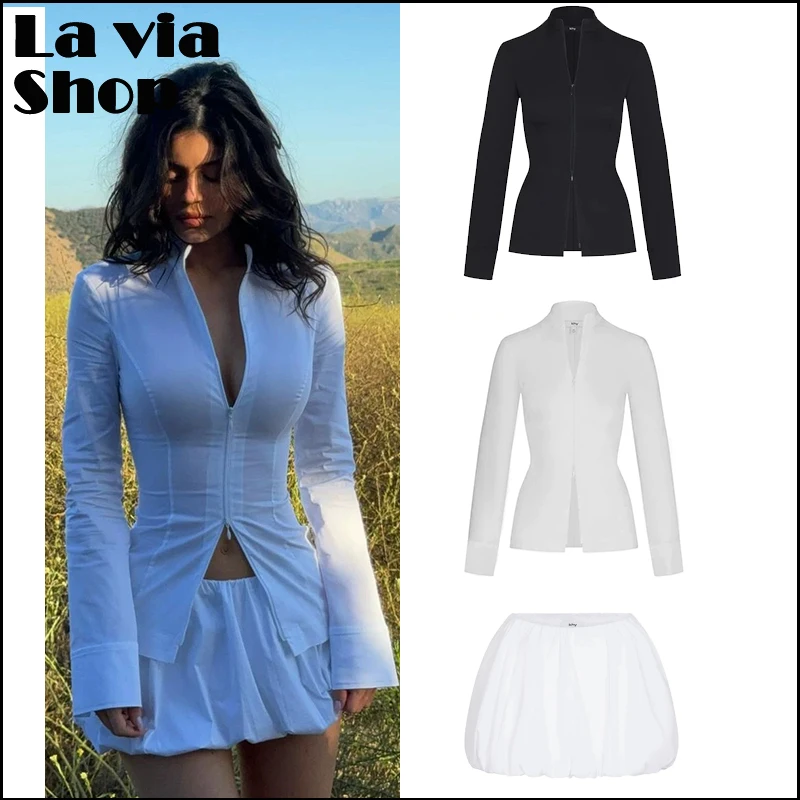 

Женская блузка La via Hand-Picked Store KHY с эффектом утяжки талии, миди-длина, в европейском стиле, приталенная, с длинным рукавом