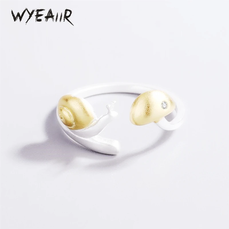 WYEAIIR 925 Sterling Silver Golden Snail Mushroom Cute Mini Fresh Fine Jewelry Trend Resizable Opening Female Ring