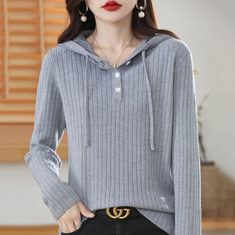 Sweat à capuche en laine tricoté pour femme, ample et décontracté, manteau, Design de chapeau, couleur, pour les déplacements, nouvelle collection automne hiver