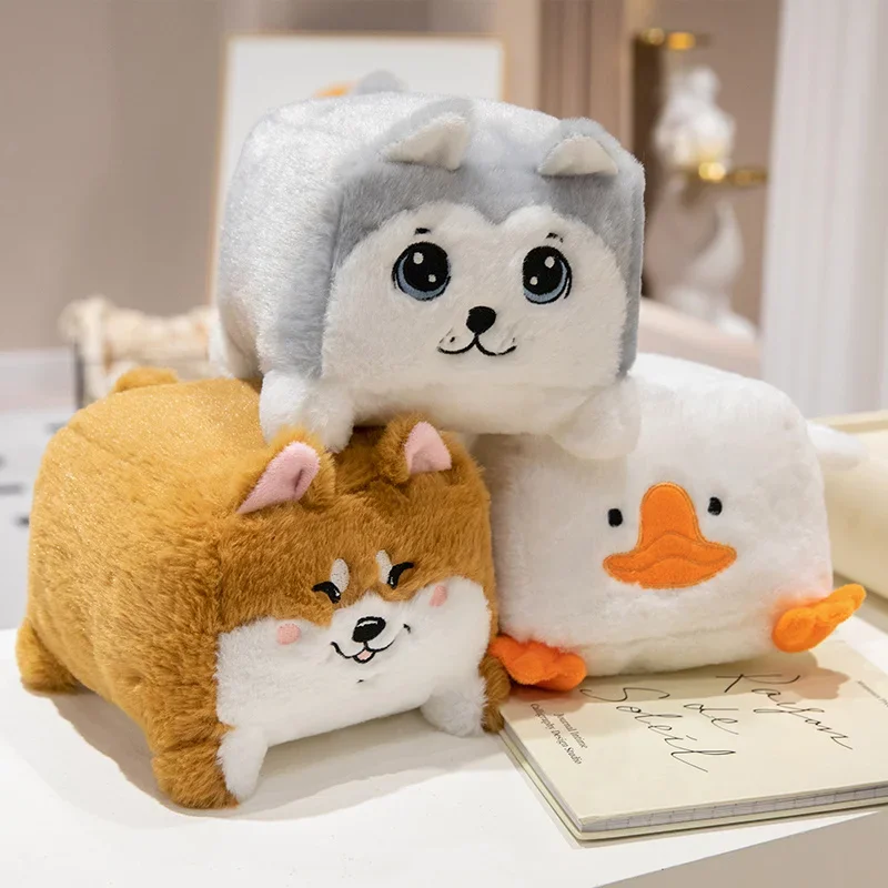 20CM Small Square Animal Pillow Soft Stuffed Cartoon Animal Doll Lovely Shiba Inu Husky Panda Spider Duck Toys For Birthday Gift