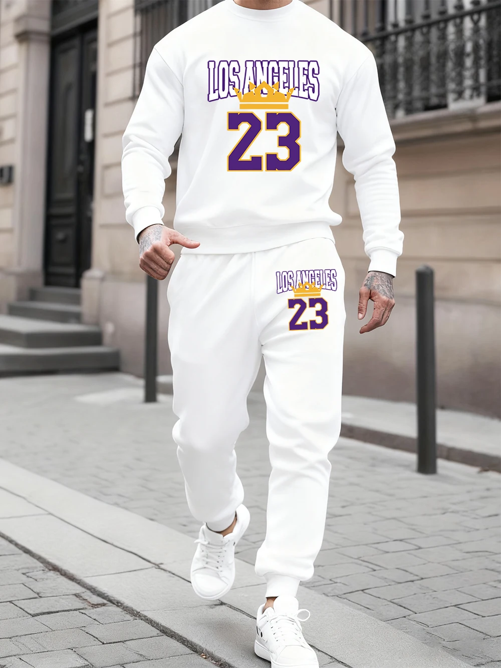 

2 Pcs Hoodies Set Men Los Angeles 23 Prints Sweatpants Casual Fleece Warm Crewneck Sweatshirt Jogging Pants Winter Loose Clothes