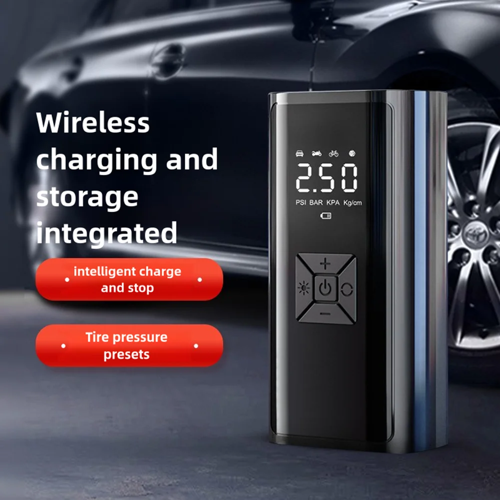 Portable Car Air Pump, 3-in-1 Emergency Flashlight & Power Bank, Fast Inflation Tire Inflator for Motorcycle/Bike/Car