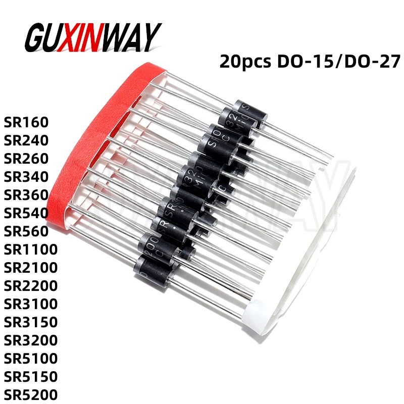20 piezas SR3100 SR3100 SR5100 SR5200 SR2100 SR2200 SR3200 SR560 SB560 SR240 SR260 SR540 DO-15 27 SR3100 diodo Schottky