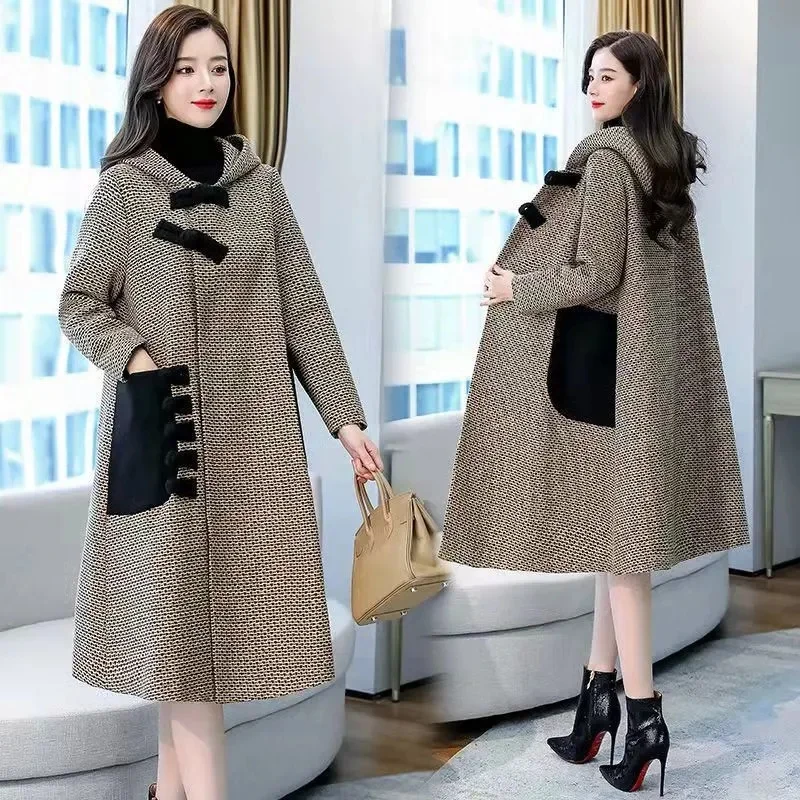 Otoño Invierno largo ocio abrigo femenino suelto temperamento fino todo fieltro largo tiene un sentido del diseño moda Retro JJ1031