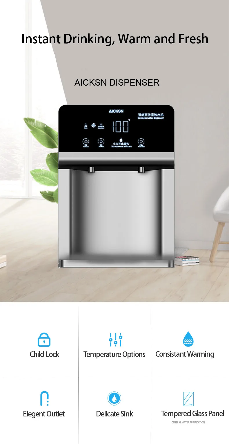 Distributore d'acqua a parete Fontana istantanea potabile calda e fredda con touch screen a LED