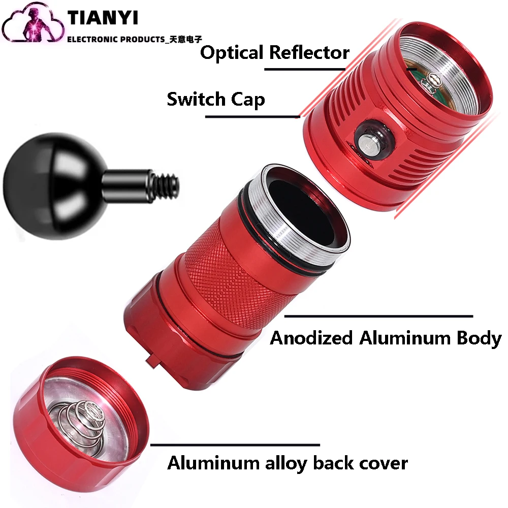 Photography fill light diving aluminum alloy flashlight blue light red light white light spotlight multi-functional professional