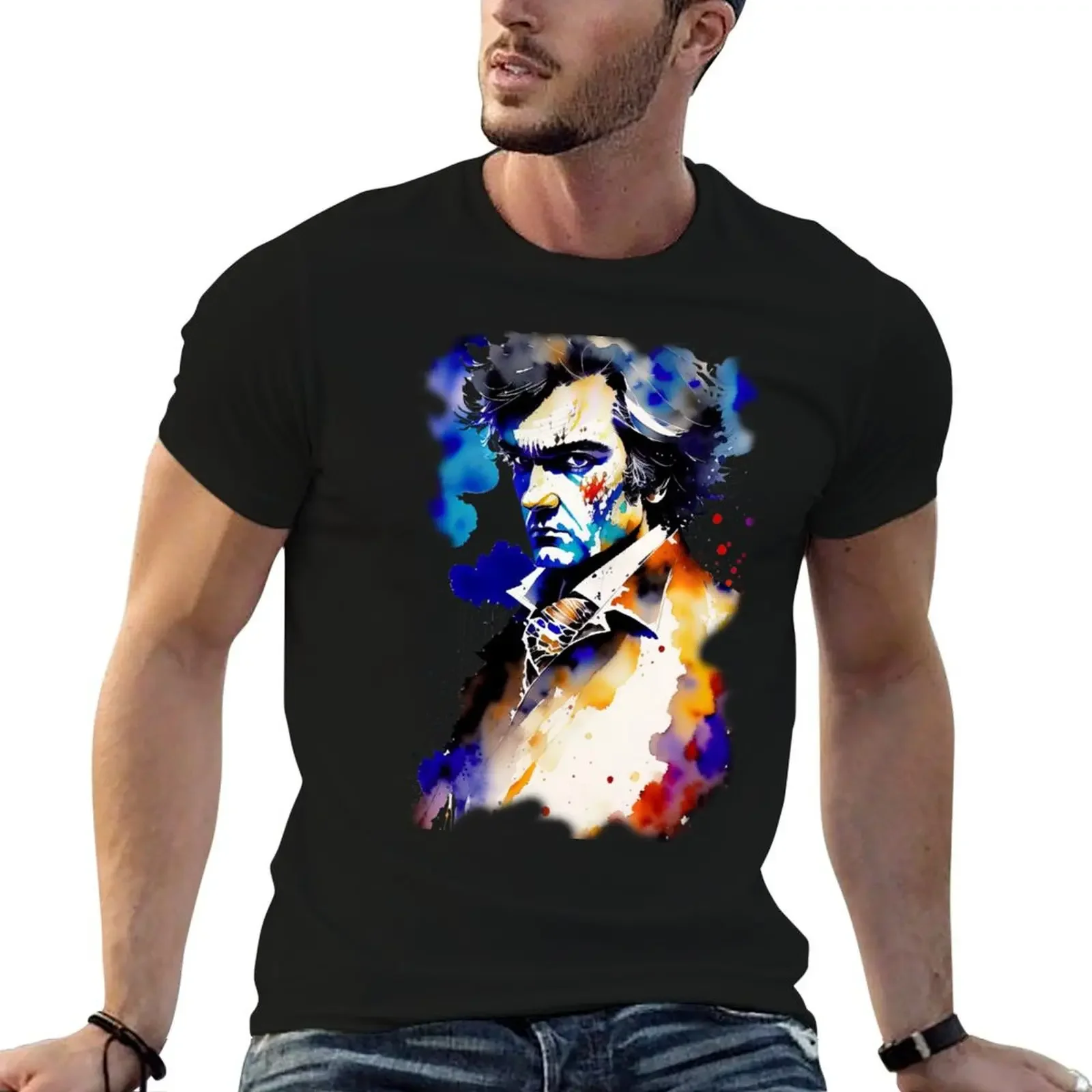 Ludwig van Beethoven portrait in watercolor T-Shirt anime clothes designer shirts shirts graphic tee mens clothes