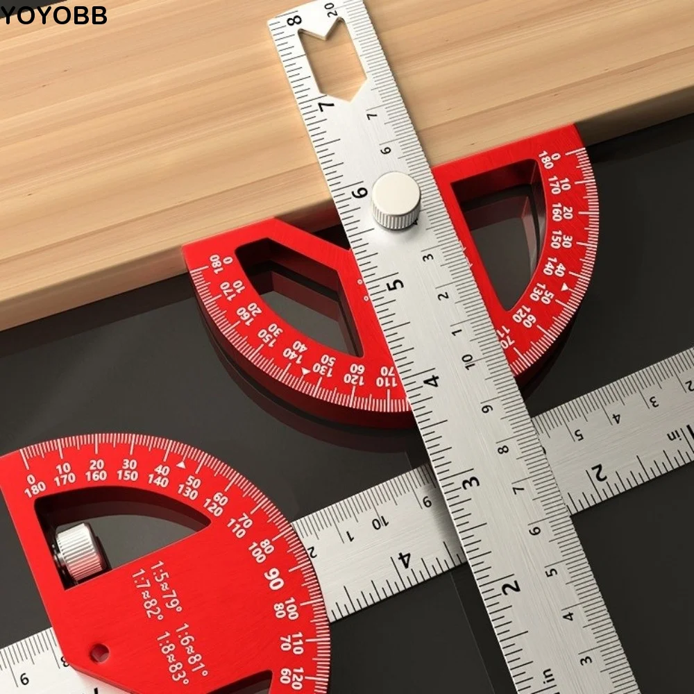 

8/12 Inch Angle Protractor Adjustable 0-180 Degrees Construction Protractors Aluminum Alloy Measuring Scribe Angle Ruler
