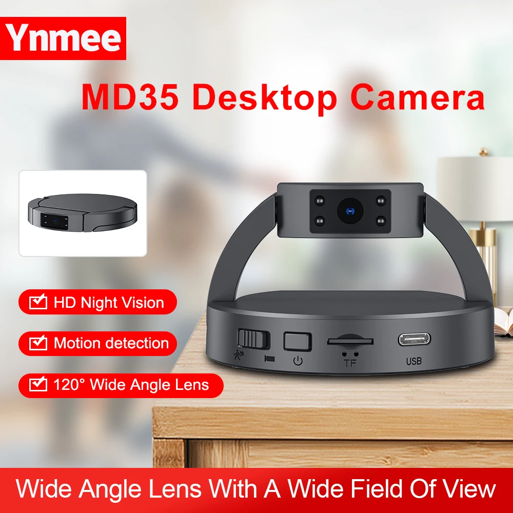 Ynmee MD35 Desktop Mini Camera HD 1080P Cam 180° Rotating Motion Detection Espias Recorder Camcorder Sport DV 9Hour Body Cameras