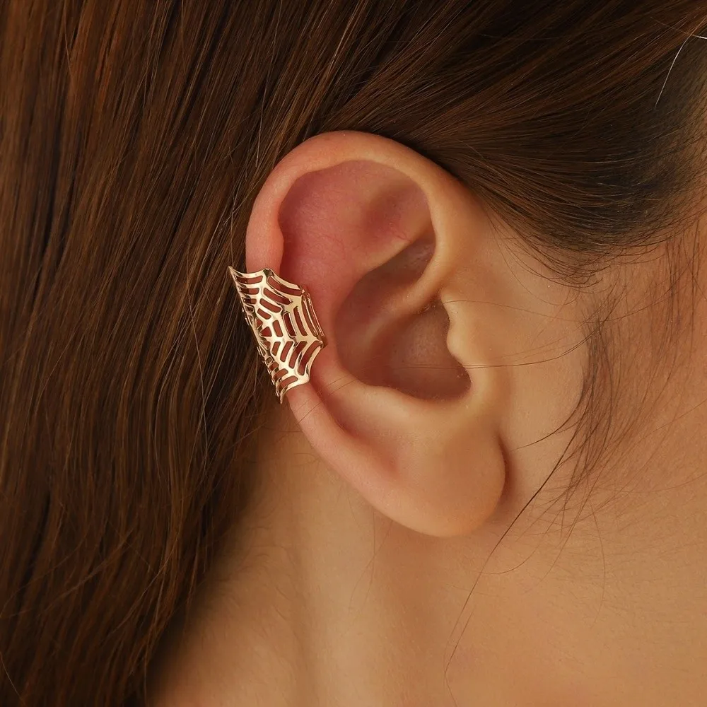 Fashion Metal Spider Web Ear Cuff No Piercing Punk Stud Earrings Gothic Fake Cartilage Clip C-shaped Ear Clips Gift