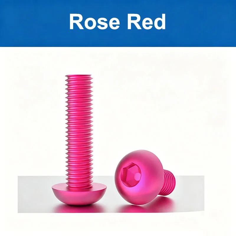 M3 M3.5 M4 M5 M6 Aluminum Alloy Button Socket Cap Screws Rose Red Anodized Round Head Allen Bolt Hex Drive Machine Screw