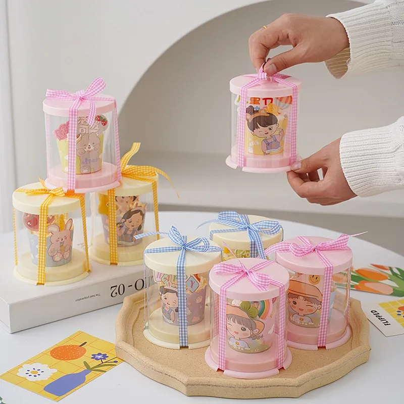 Round Cake Box Transparent Cylindrical Cupcake Box Baby Shower Birthday Party Dessert Packaging Case