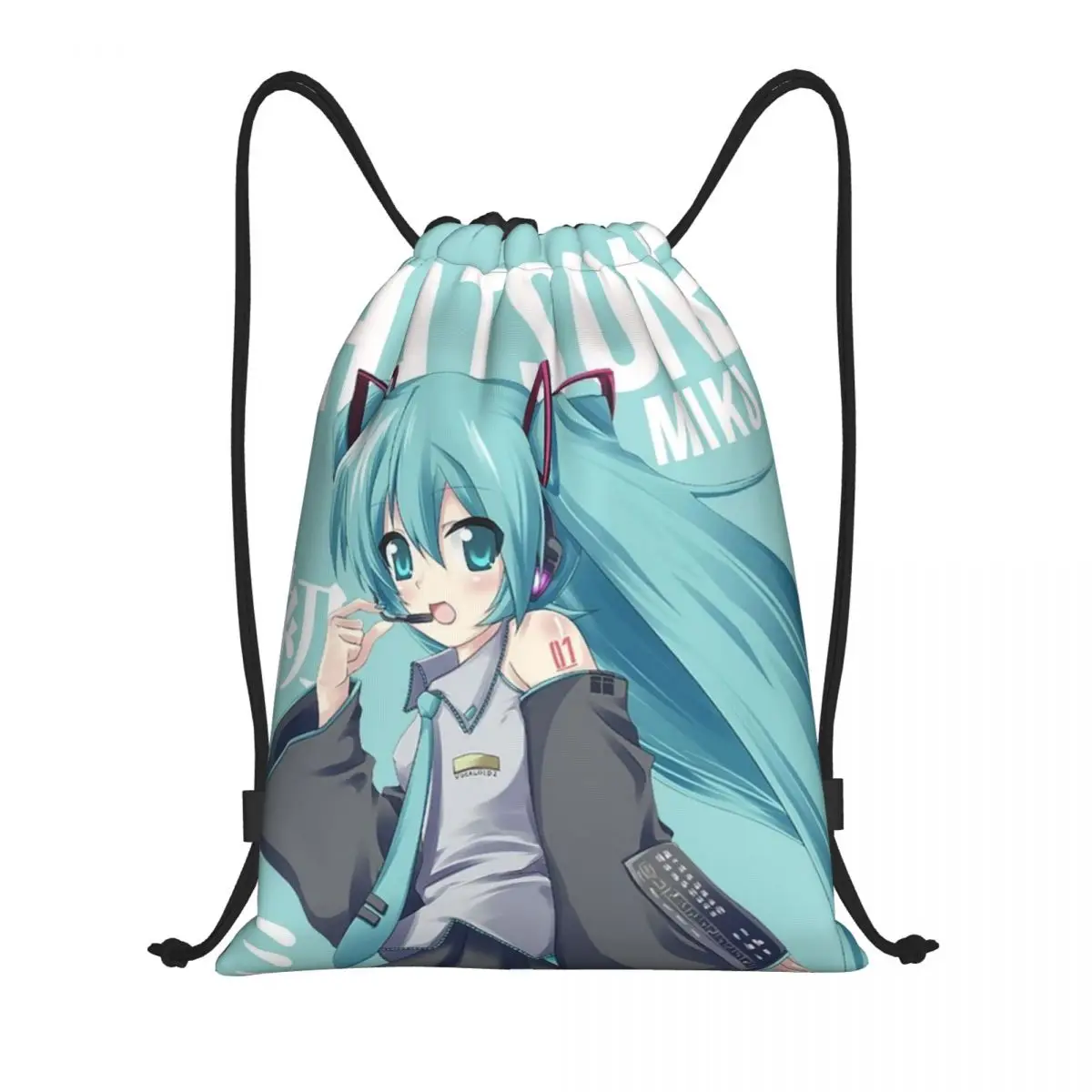 Hatsune Miku Drawstring Back Pack Bag Travel Storage Package Teenagers Beach Tote Bag School Sport Shoe Bag Portable